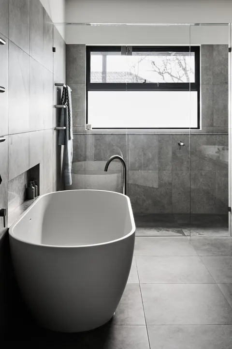 Double Gable Home, Kew, bathroom, heritage extension by TCON