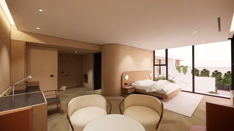 Render of the Hill Home main bedroom, interior design by WALA Studio