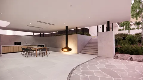 Render of the Hill Home alfresco dining area, Wheelers Hill