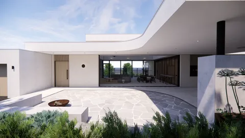 Render of the courtyard entry at Hill Home, Wheelers Hill