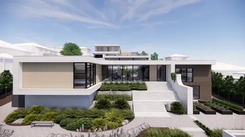 Render of the Hill Home facade, a new architectural home in Wheelers Hill designed by WALA Studio and built by TCON