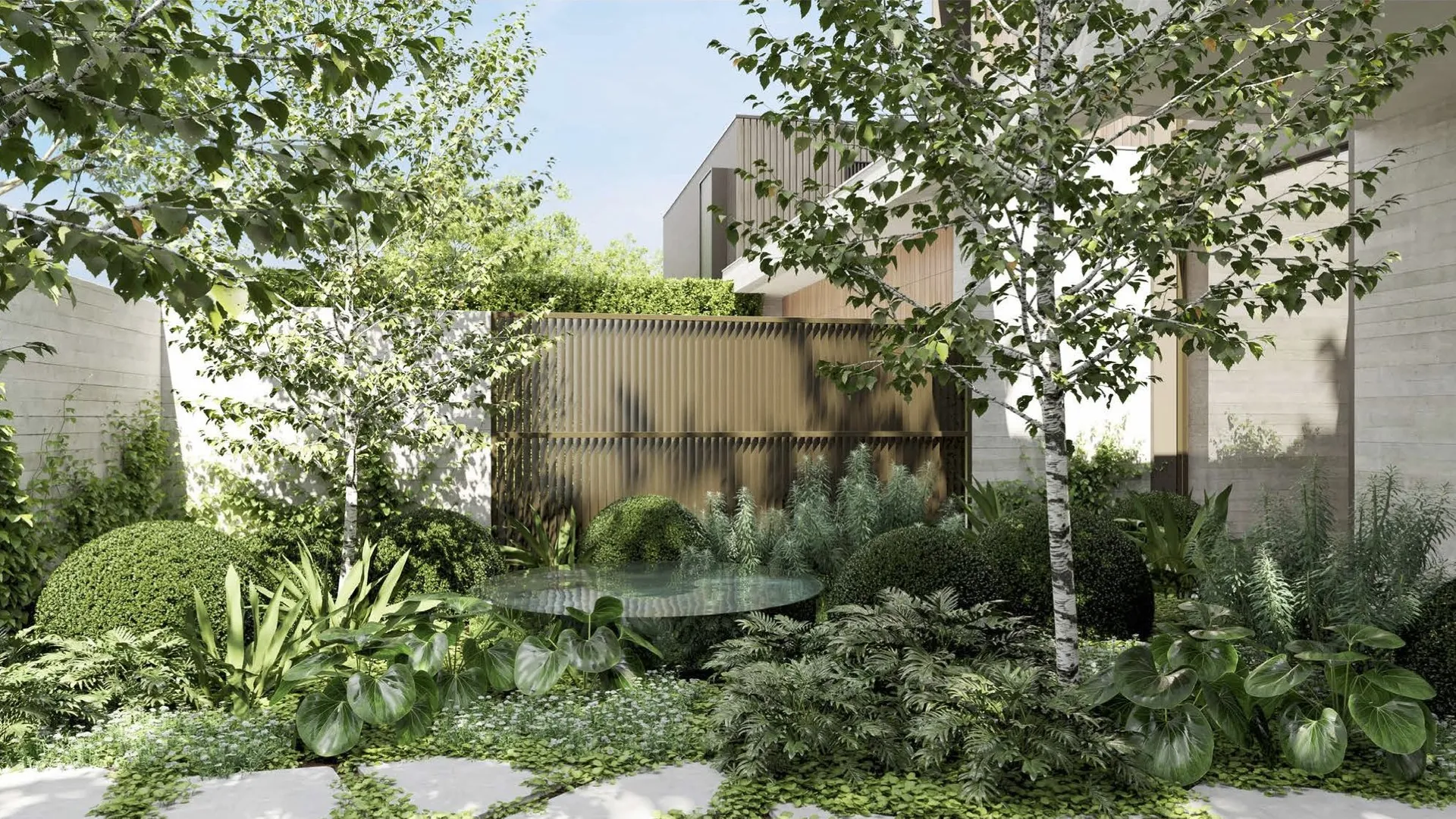 Kanowna, Hampton, garden courtyard render, new home in progress by TCON with Webster Architecture