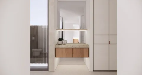 Kanowna, Hampton, main robe and vanity render, new home in progress by TCON with Webster Architecture