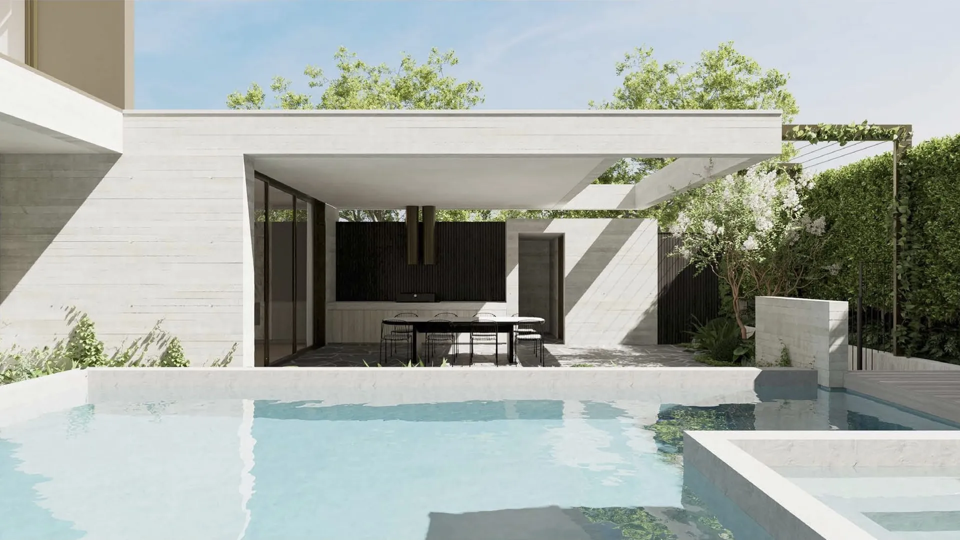 Kanowna, Hampton, pool and pavilion render, new home in progress by TCON with Webster Architecture