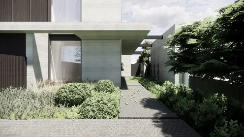 Kanowna, Hampton, side garden render, new home in progress by TCON with Webster Architecture