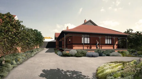 Render of the Red Brick facade, an existing red brick home in Glen Iris being renovated and extended by TCON with NTF Architecture