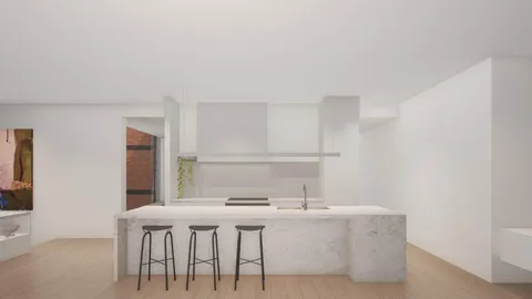 Render of the Red Brick kitchen island, Glen Iris