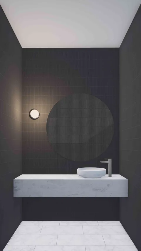 Render of the Red Brick powder room, Glen Iris