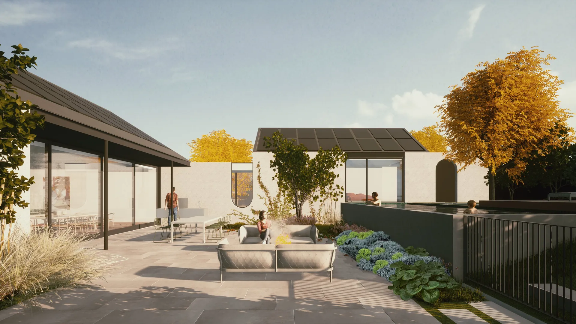 Render of the Red Brick rear garden and pavilion, Glen Iris